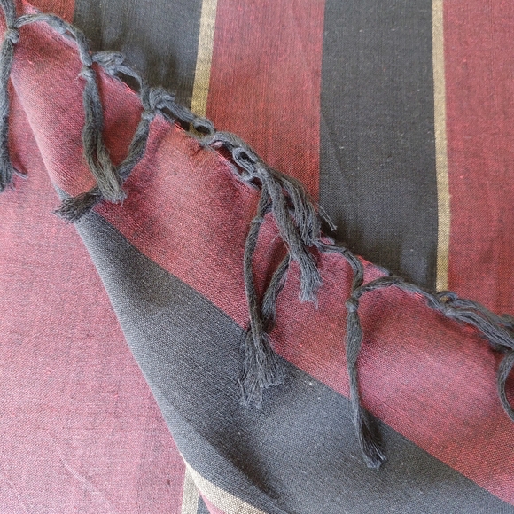 Handloom cotton saree in maroon and black stripes from Baragaon weaves - Picture 3 of 3